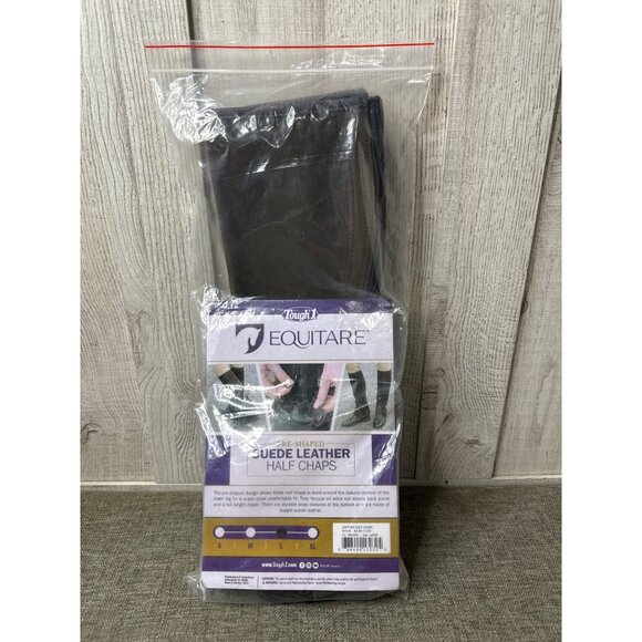 Tough 1 Equitare Pre-Shaped Suede Leather Half Chaps Large Brown - Picture 7 of 7